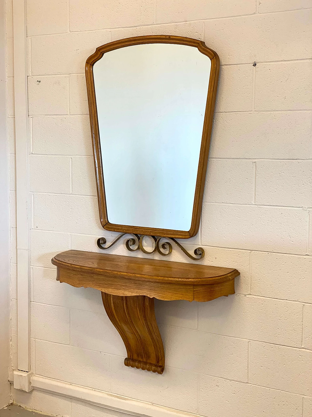 Console table in oak with mirror in the style of Paolo Buffa, 1940s 5