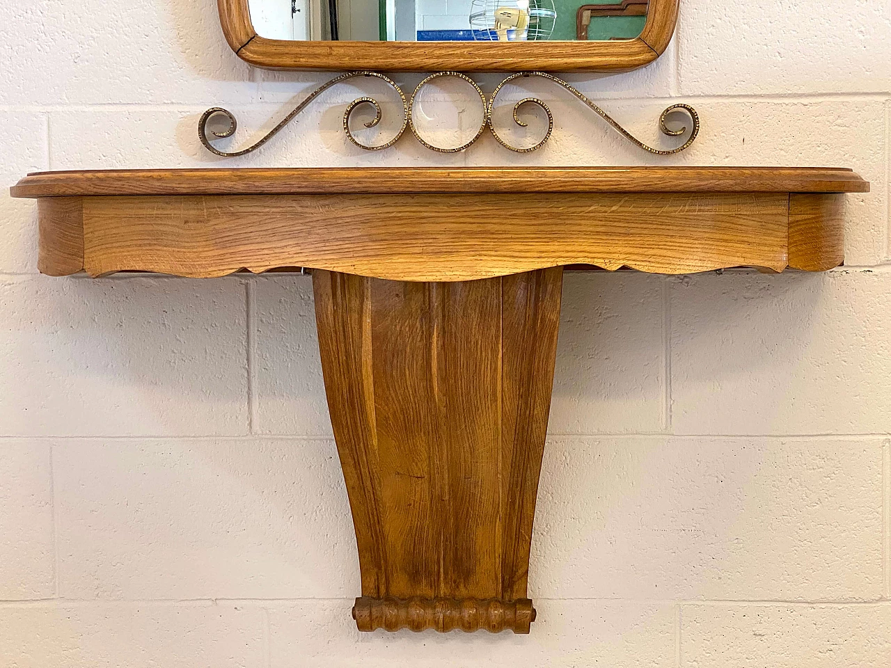 Console table in oak with mirror in the style of Paolo Buffa, 1940s 7