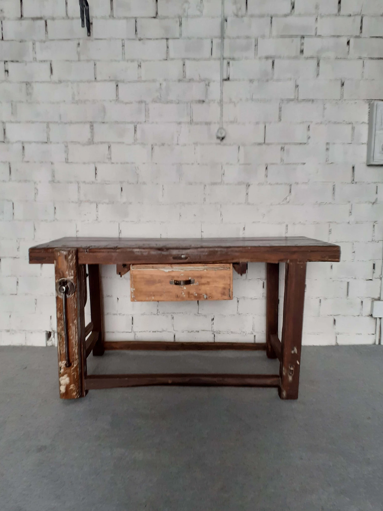 Solid wood carpenter's bench with drawer, 1950s 1