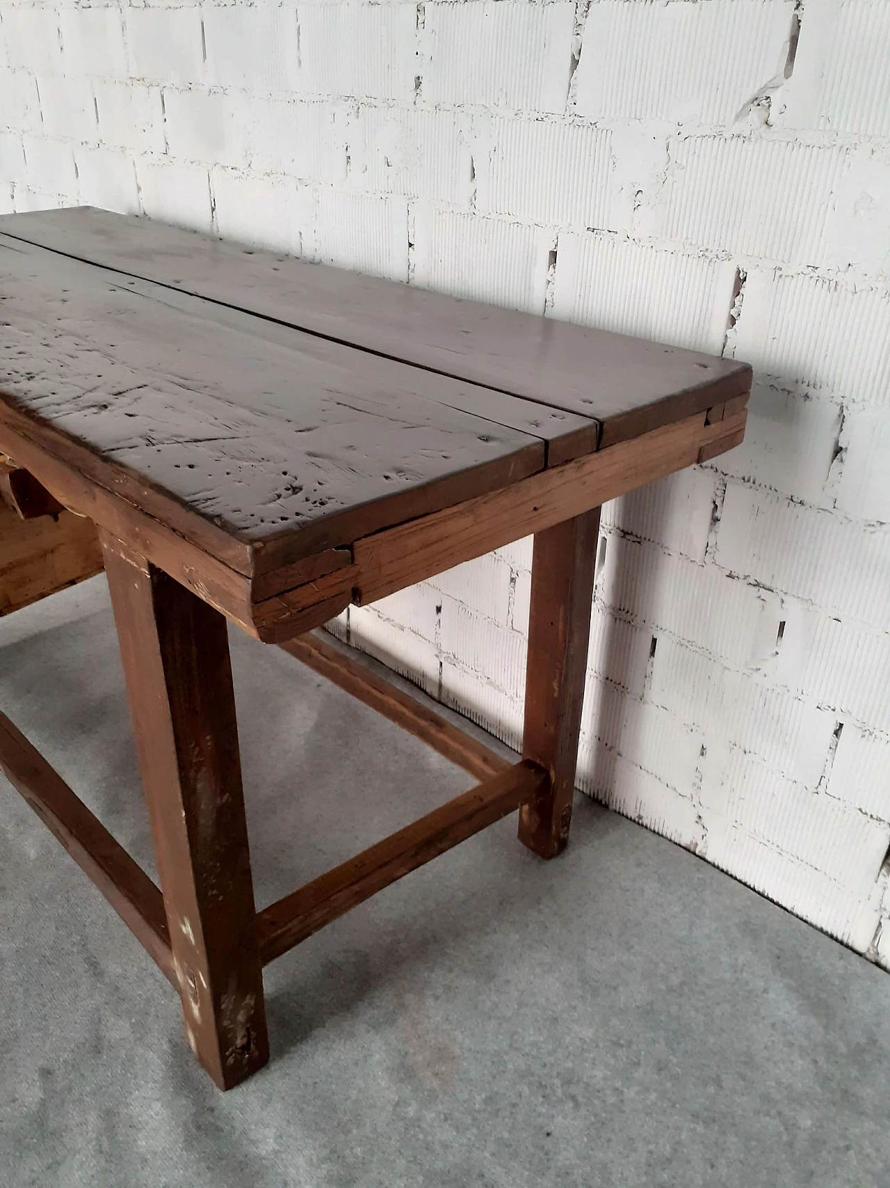 Solid wood carpenter's bench with drawer, 1950s 6