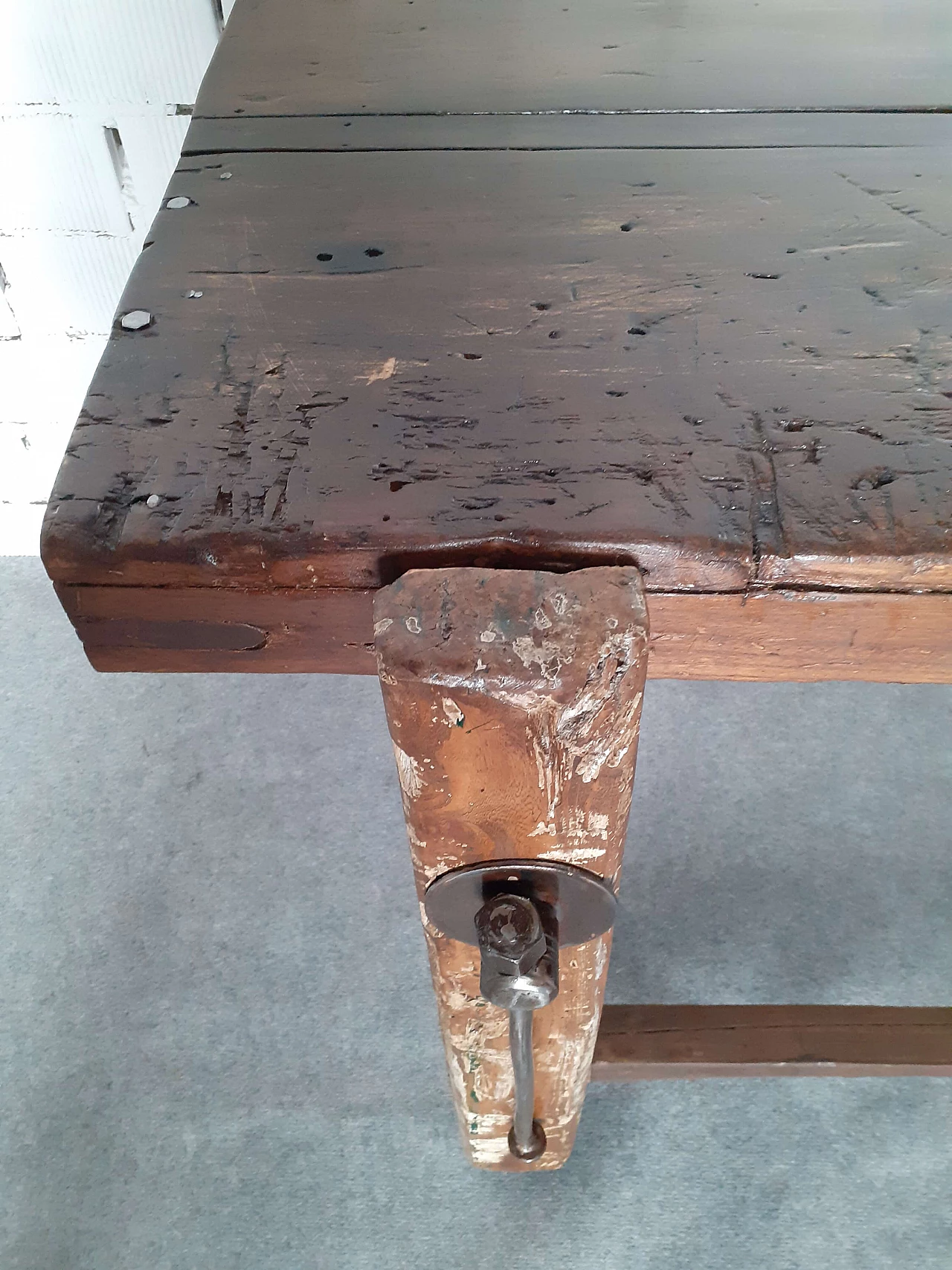 Solid wood carpenter's bench with drawer, 1950s 8