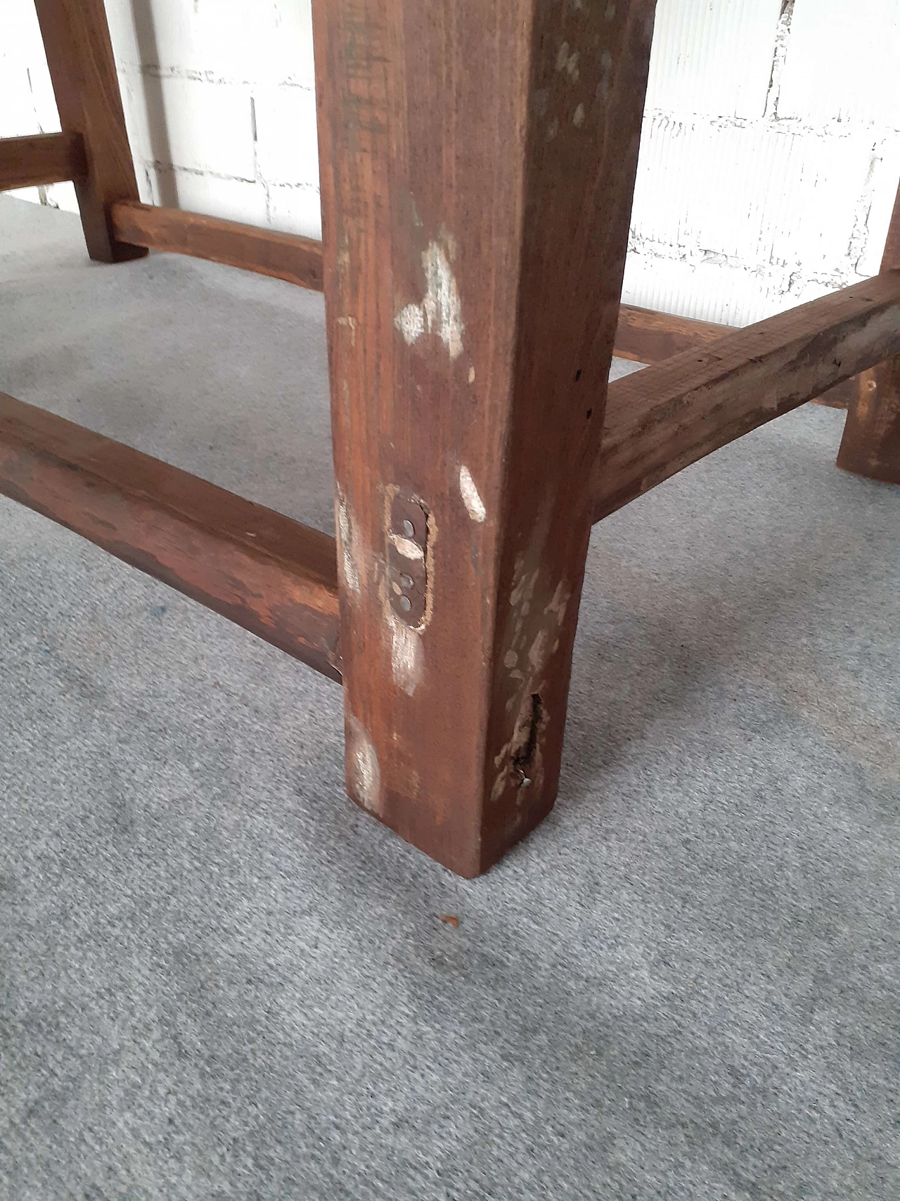 Solid wood carpenter's bench with drawer, 1950s 9
