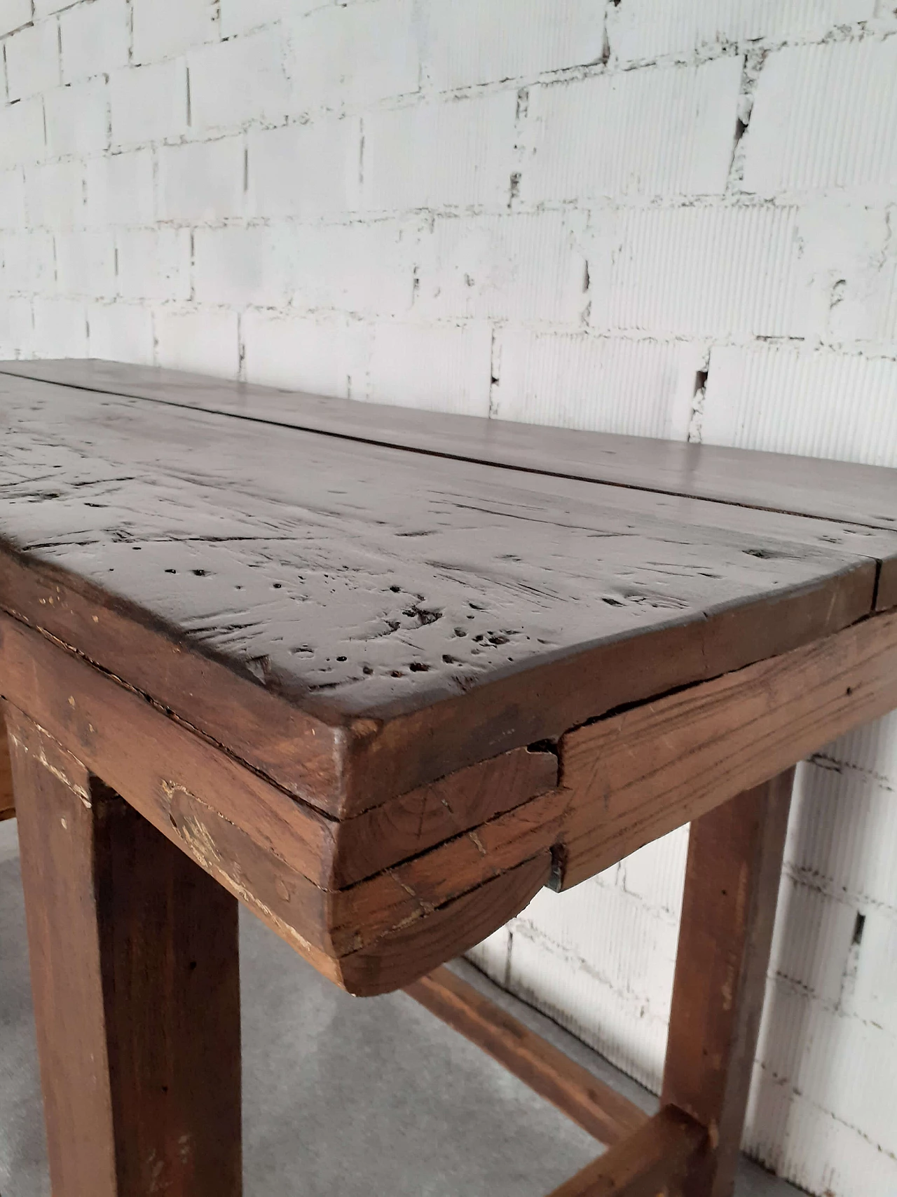 Solid wood carpenter's bench with drawer, 1950s 10