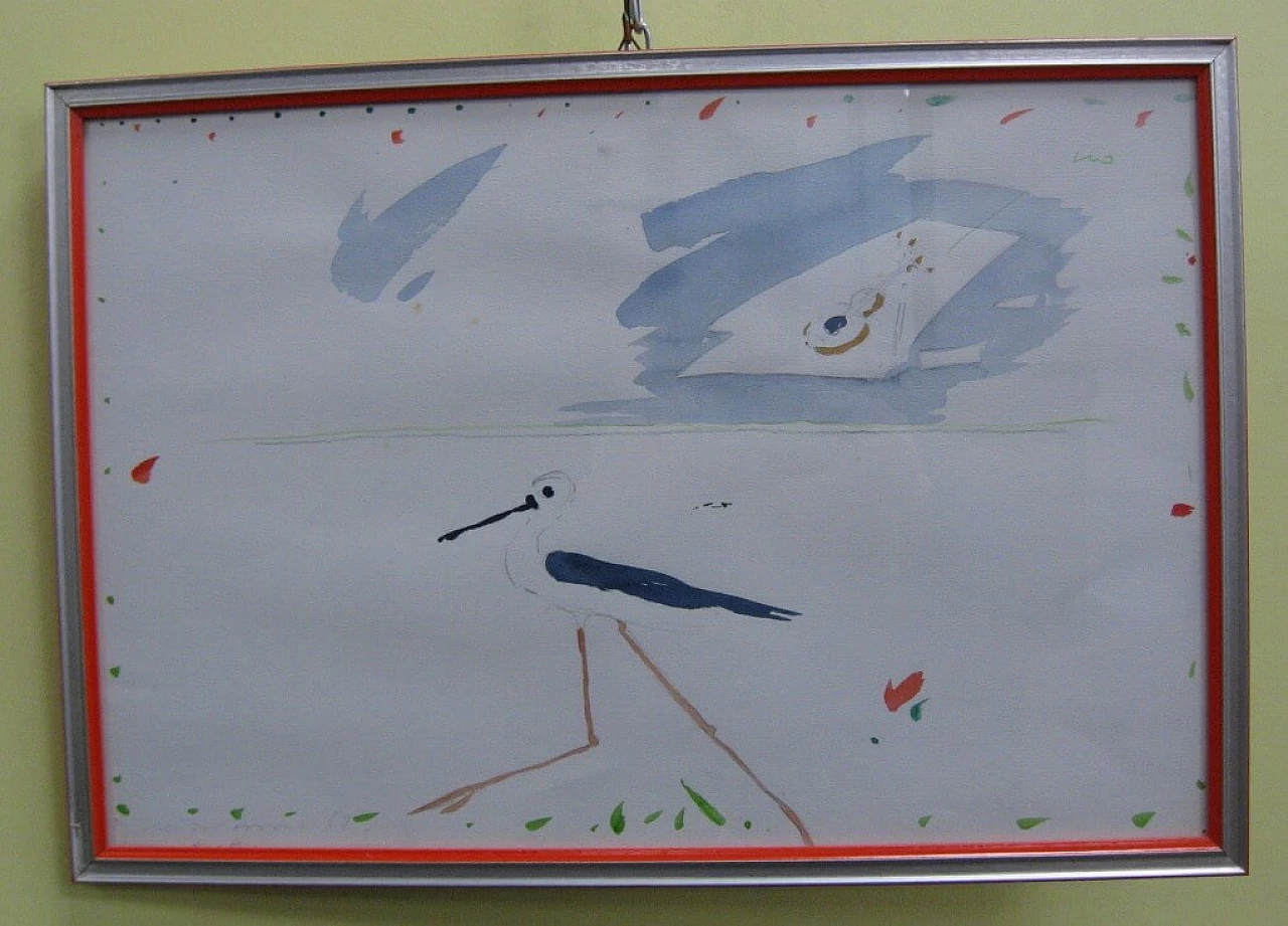 Giuliano Della Casa, airone, acquerello su carta, 1982 1