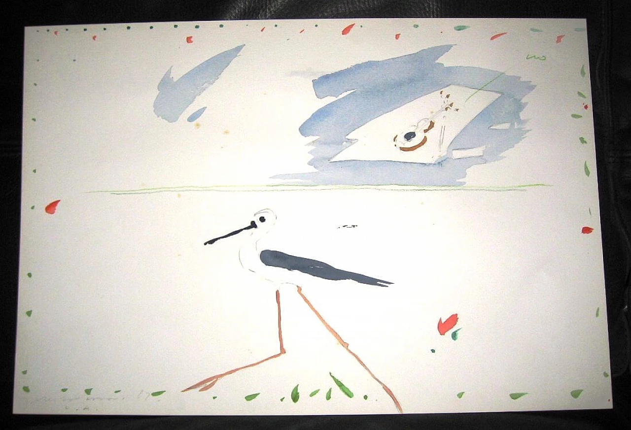Giuliano Della Casa, airone, acquerello su carta, 1982 2