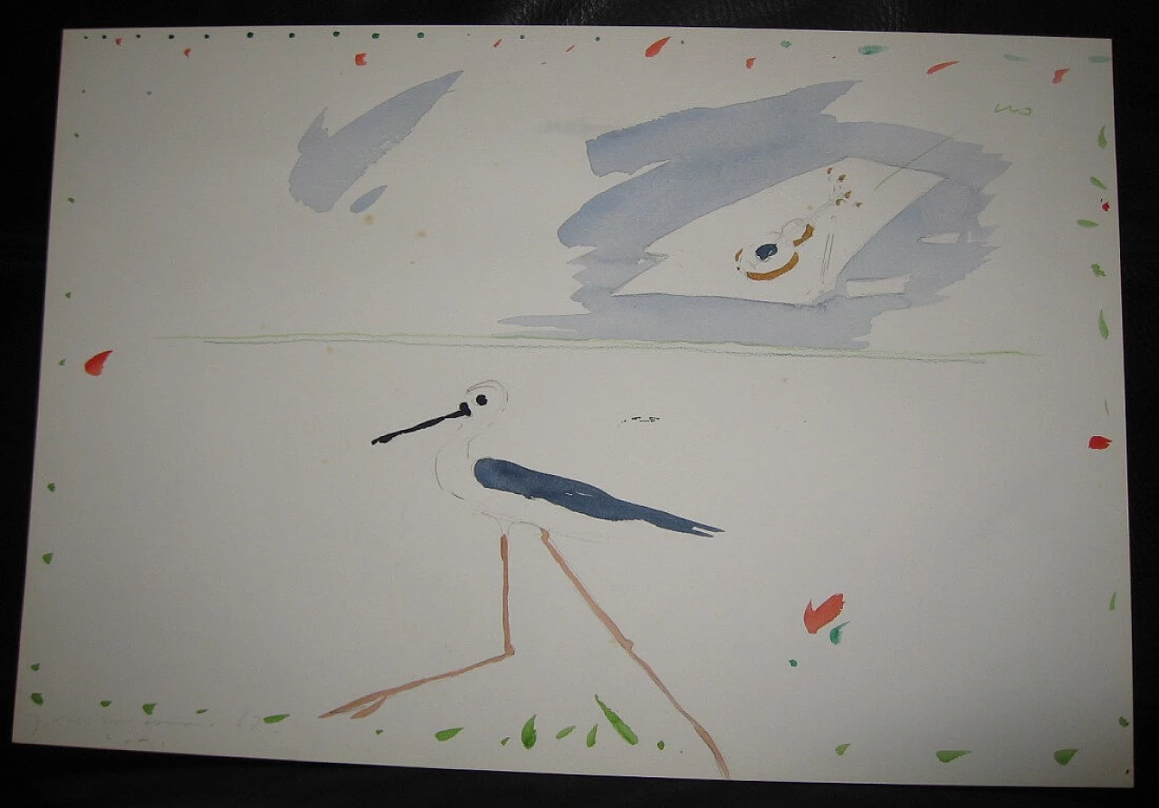 Giuliano Della Casa, airone, acquerello su carta, 1982 9