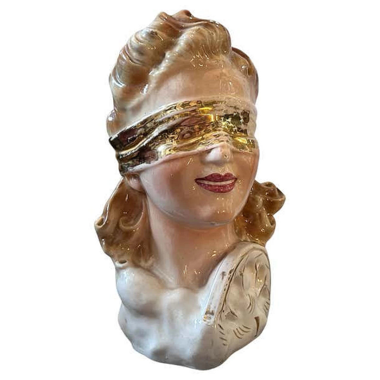 Polychrome ceramic bust depicting the blindfolded goddess, 1950s 1