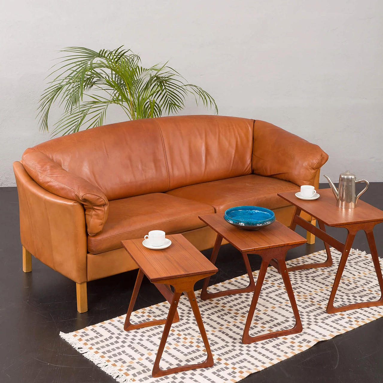 Cognac leather 535 sofa by Mogens Hansen, 1970s 15