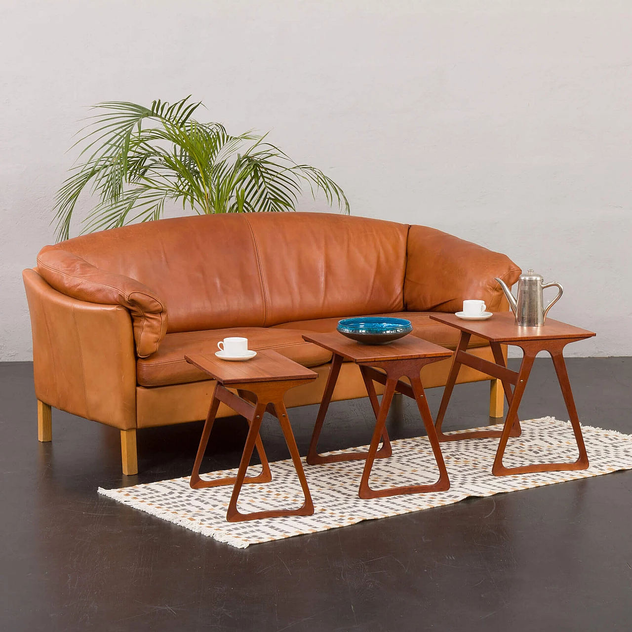 Cognac leather 535 sofa by Mogens Hansen, 1970s 17