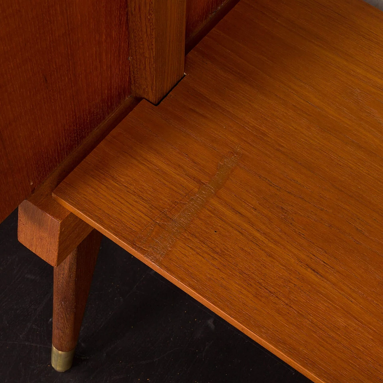 Libreria scandinava a tre campate in teak con scrivania e scaffali, anni '60 10