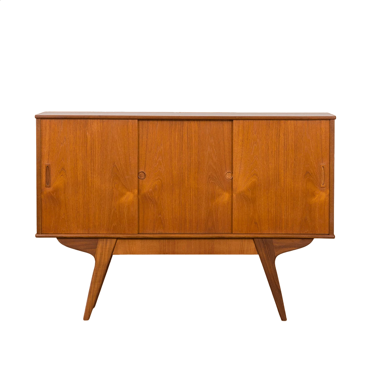 Credenza danese in teak con base in teak massiccio con cassetto nascosto, anni '60 20