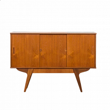 Credenza danese in teak con base in teak massiccio con cassetto nascosto, anni '60