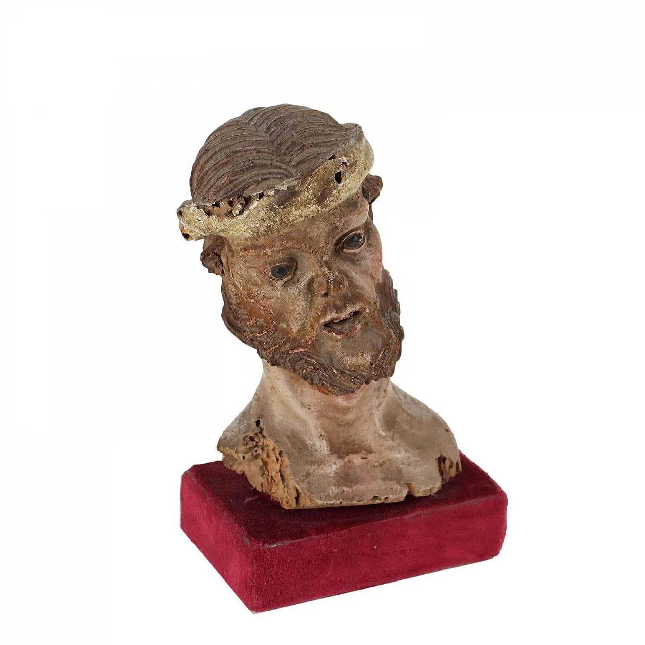 Carved and patinated wood male bust sculpture, 17th century 1