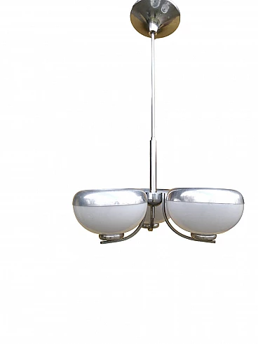 Lampadario in vetro bianco e alluminio di Harvey Guzzini, anni '70