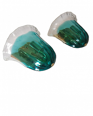 Pair of green and transparent Murano glass wall lights by La Murrina