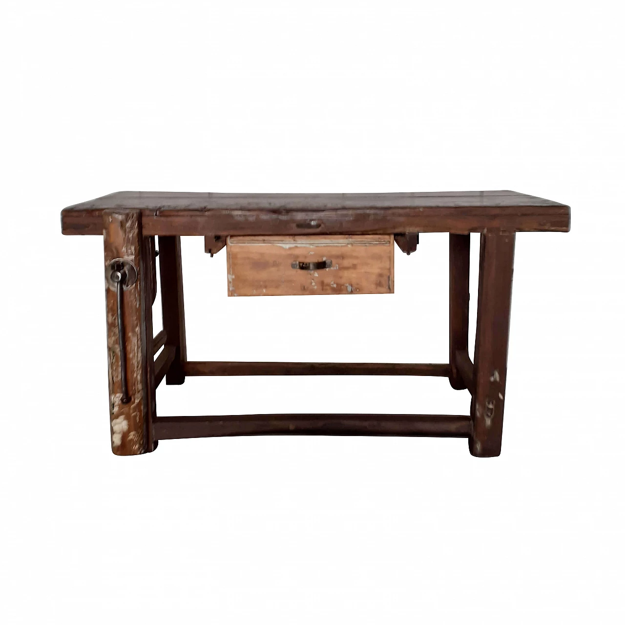 Solid wood carpenter's bench with drawer, 1950s 11