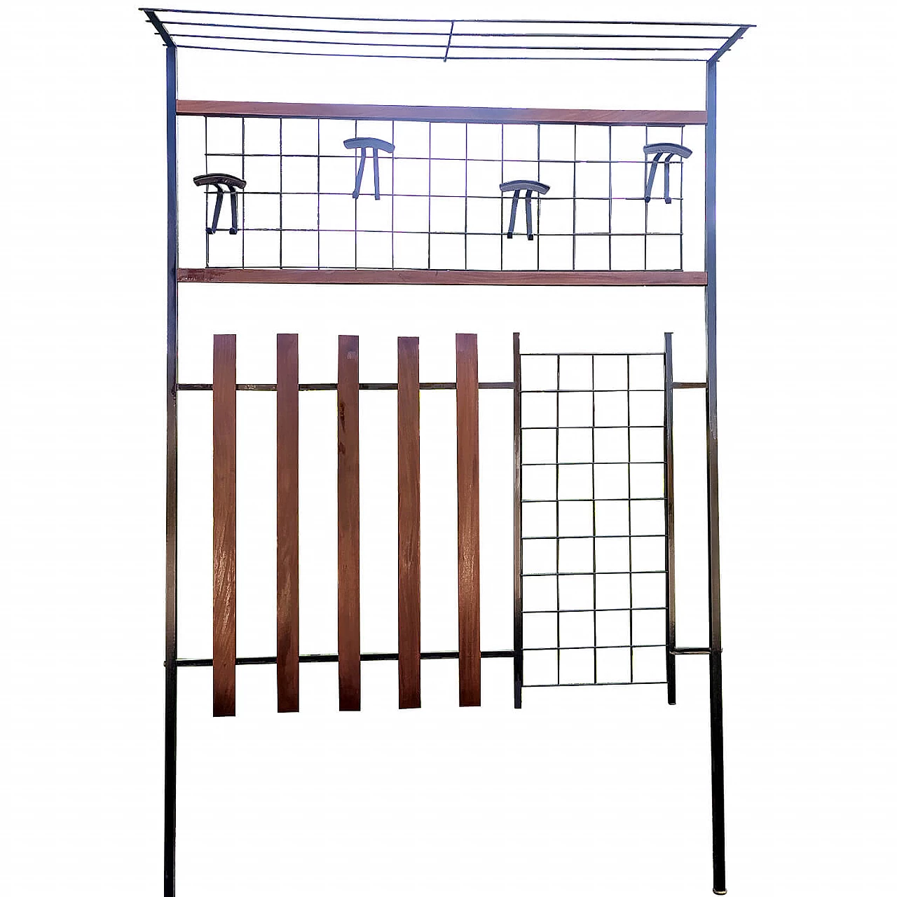 Appendiabiti da ingresso in ferro e legno con cappelliera, anni '60 9