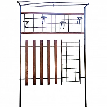 Iron and wood entrance hanger with hatbox, 1960s