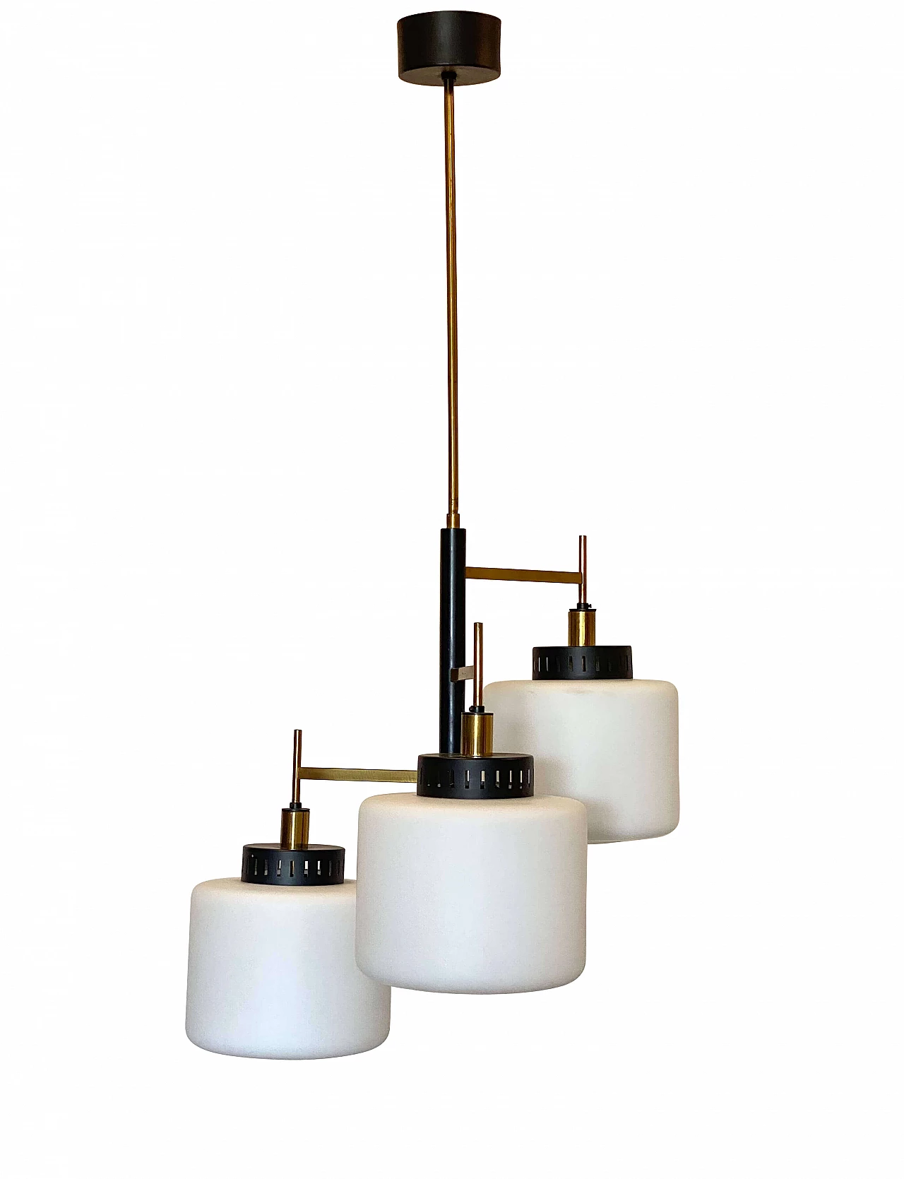 Lampadario a 3 luci in ottone do Stilnovo, anni '50 20