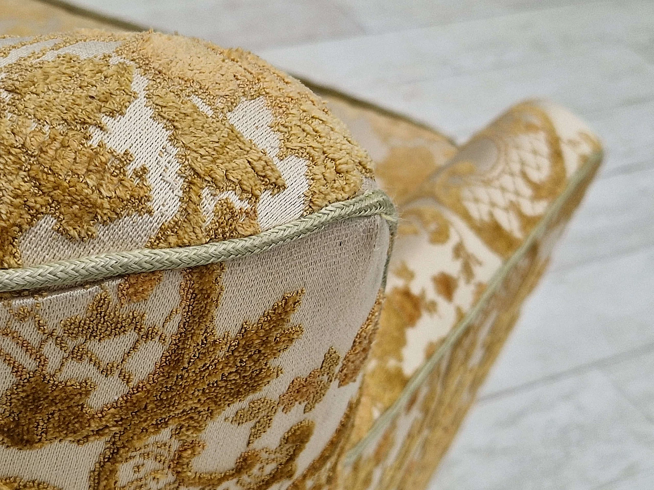 Danish beech and velvet two-seater sofa with tassels, 1960s 7