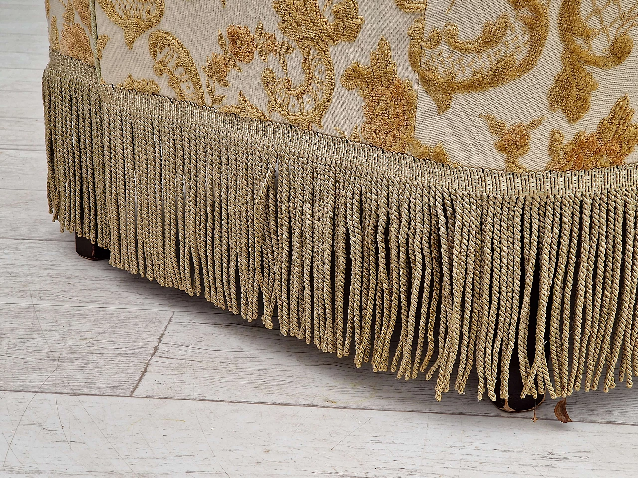 Danish beech and velvet two-seater sofa with tassels, 1960s 10