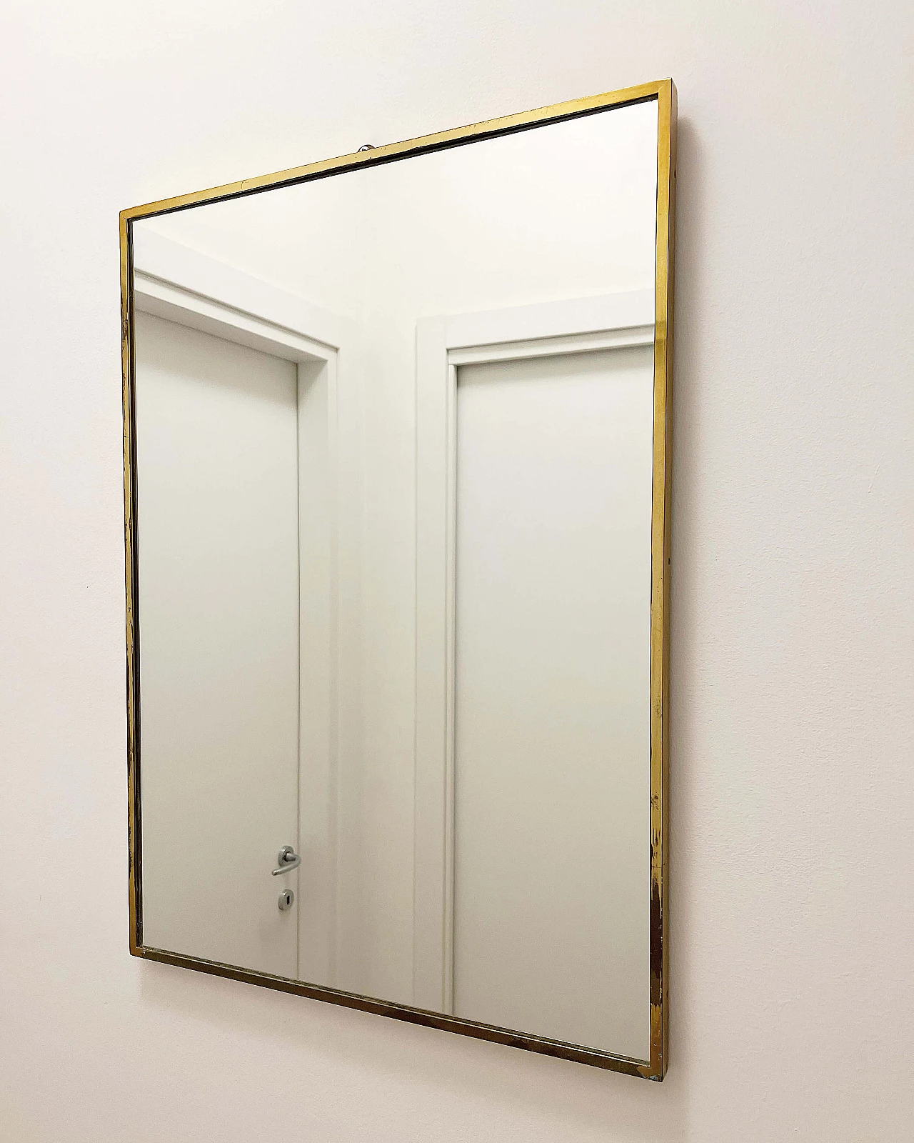 Rectangular wall mirror with brass frame, 1960s 2