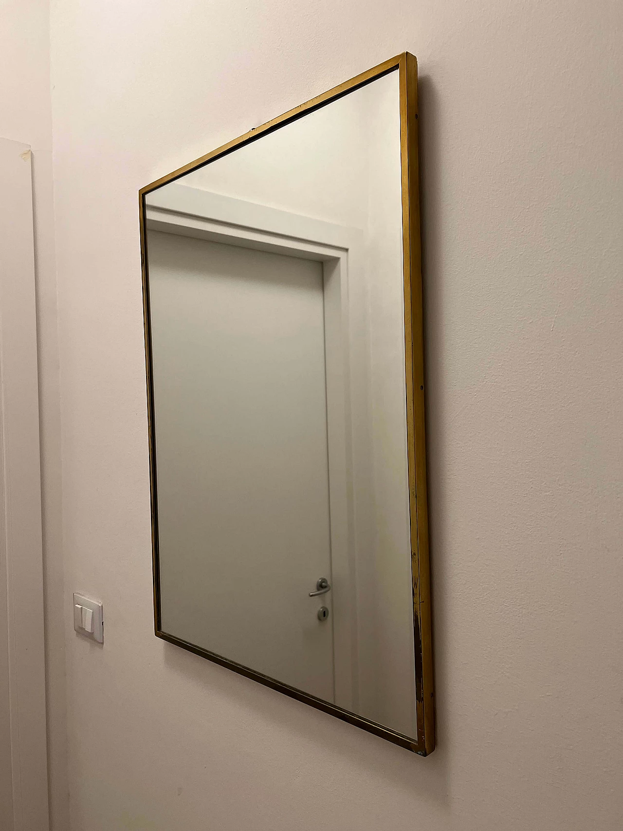 Rectangular wall mirror with brass frame, 1960s 3