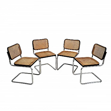 4 Cesca chairs in walnut, steel and Vienna straw by Marcel Breuer for Gavina, 1960s