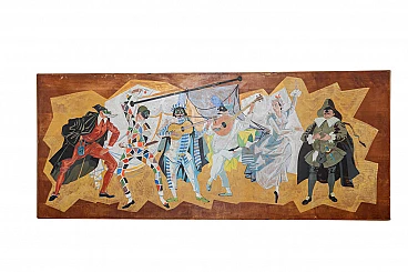 Menossi, Carnevale Napoletano, dipinto su legno, anni '70