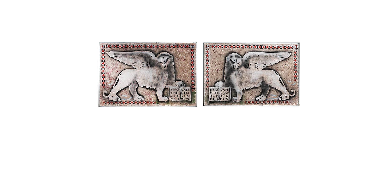 Gio Magri, Lions of Venice, pair of paintings on canvas, 1970s 22