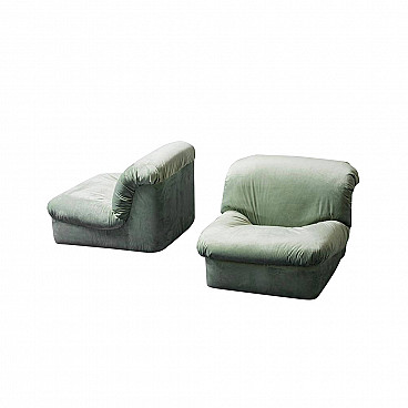Pair of green velvet Giusy armchairs by Neoflex, 1970s