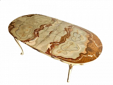 Tavolo in alabastro e legno laccato bianco e oro, anni '50