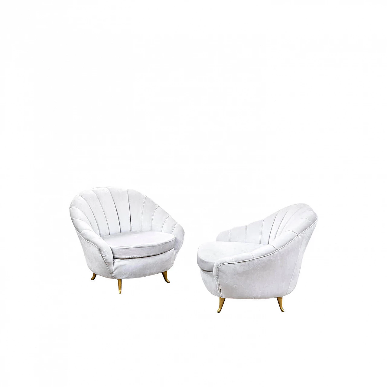Pair of white fabric and brass armchairs by Gio Ponti for ISA Bergamo, 1950s 7