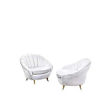 Pair of white fabric and brass armchairs by Gio Ponti for ISA Bergamo, 1950s