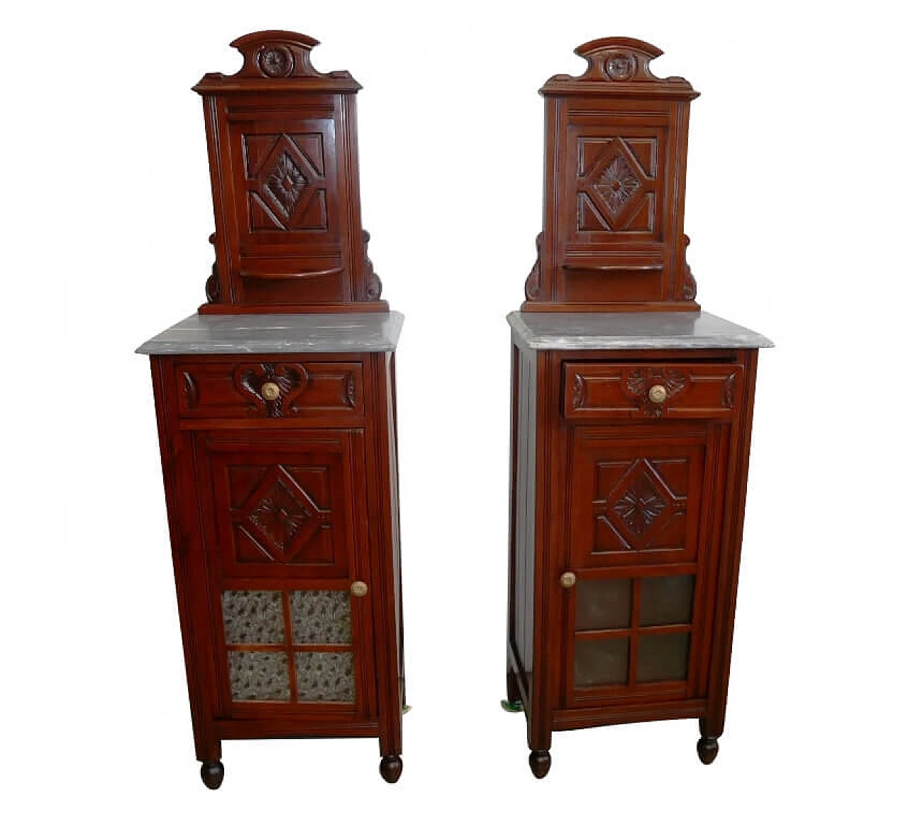 Pair of bedside tables with marble top, 1920s 11