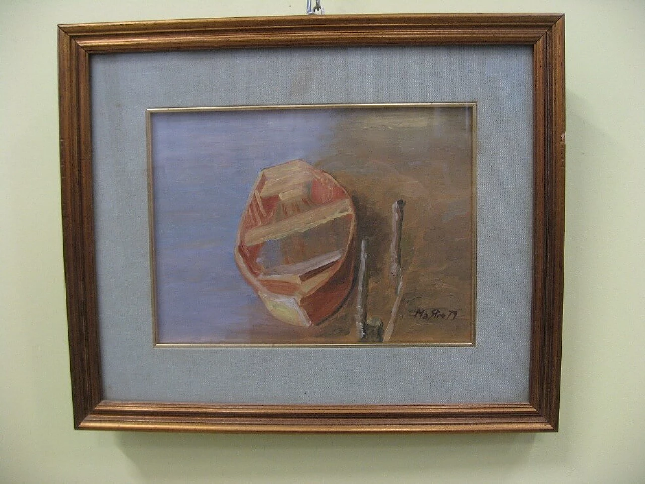 Mario Strocchi, Boat on the Rhine, oil painting on plywood, 1979 1