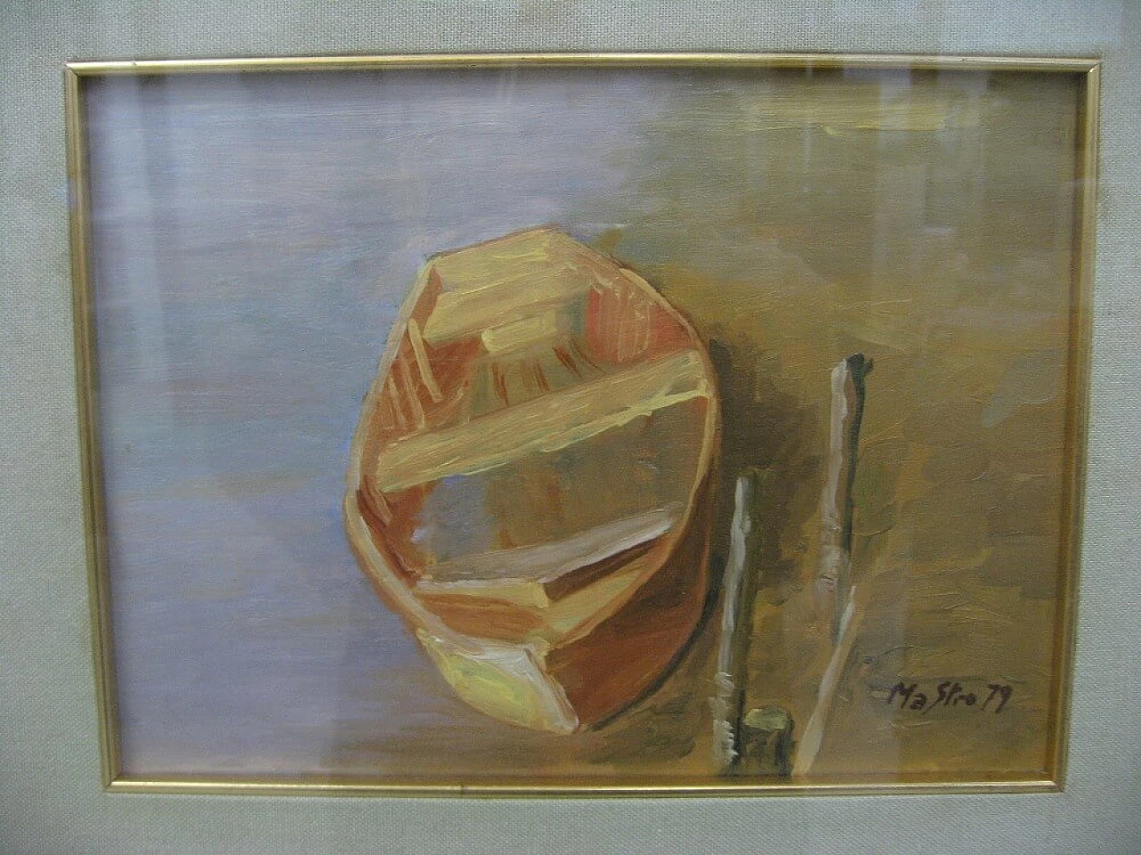 Mario Strocchi, Boat on the Rhine, oil painting on plywood, 1979 3
