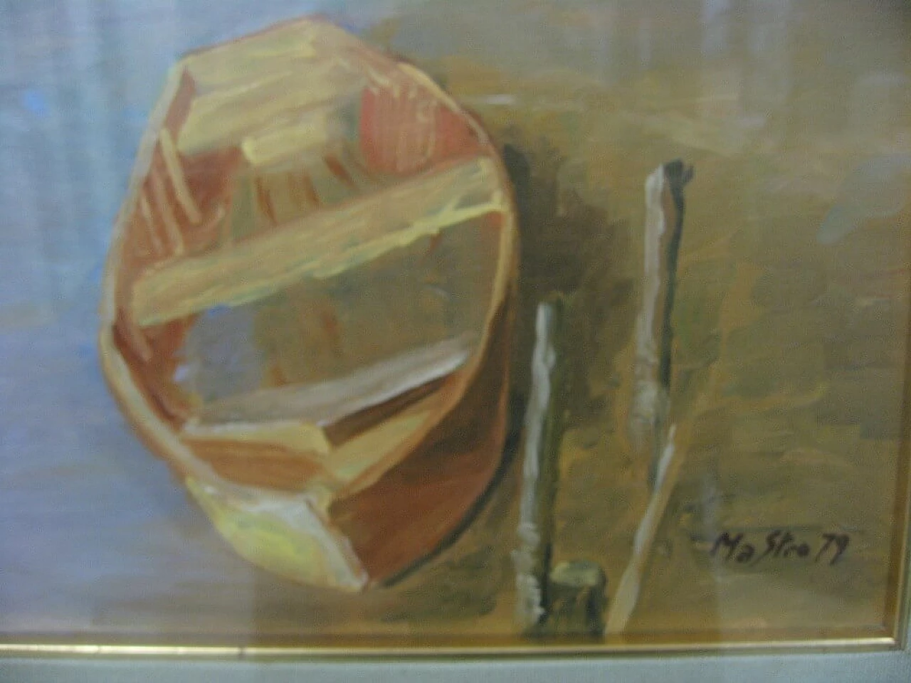 Mario Strocchi, Boat on the Rhine, oil painting on plywood, 1979 4