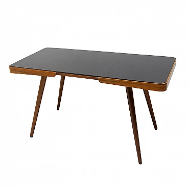 Beech coffee table with opaxite glass top by Interiér Praha, 1960s