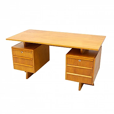 Beech and plywood desk with six drawers, 1970s