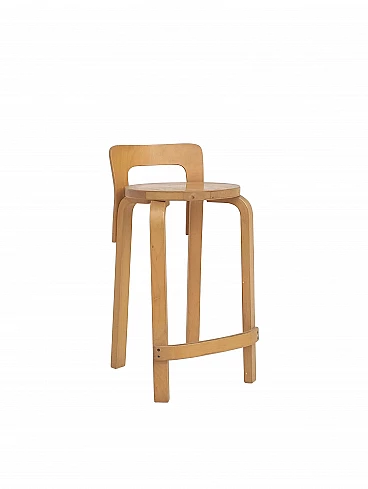 K65 bent birch plywood stool by Alvar Aalto for Artek, 1970s