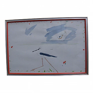 Giuliano Della Casa, heron, watercolor on paper, 1982