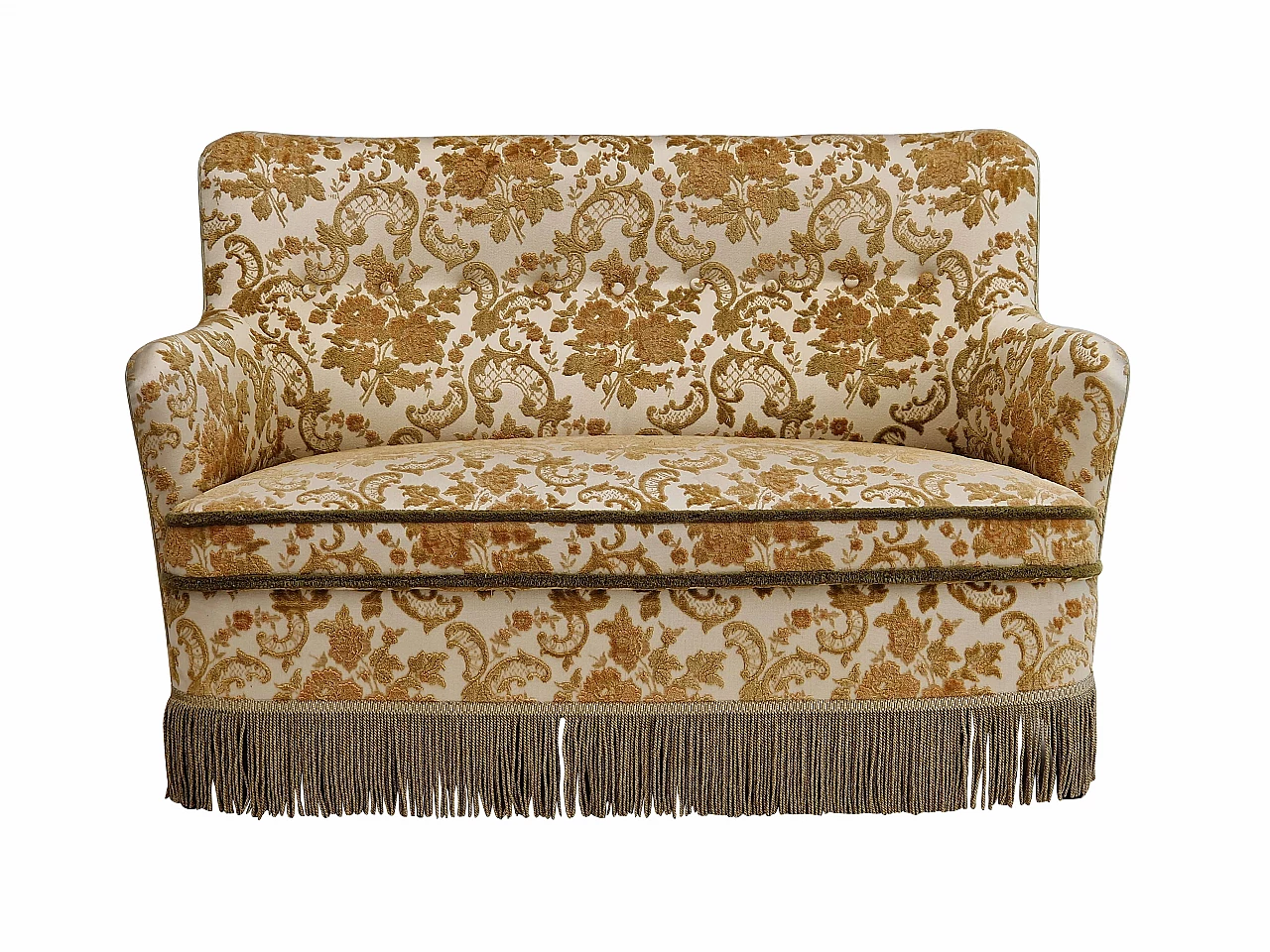Danish beech and velvet two-seater sofa with tassels, 1960s 13