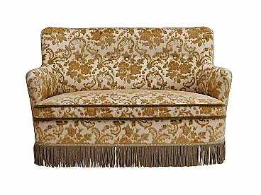 Danish beech and velvet two-seater sofa with tassels, 1960s
