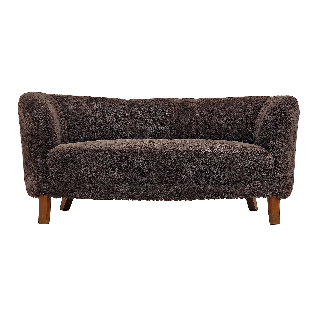 Divano danese a due posti in faggio tinto e pelle di pecora, anni '60 13