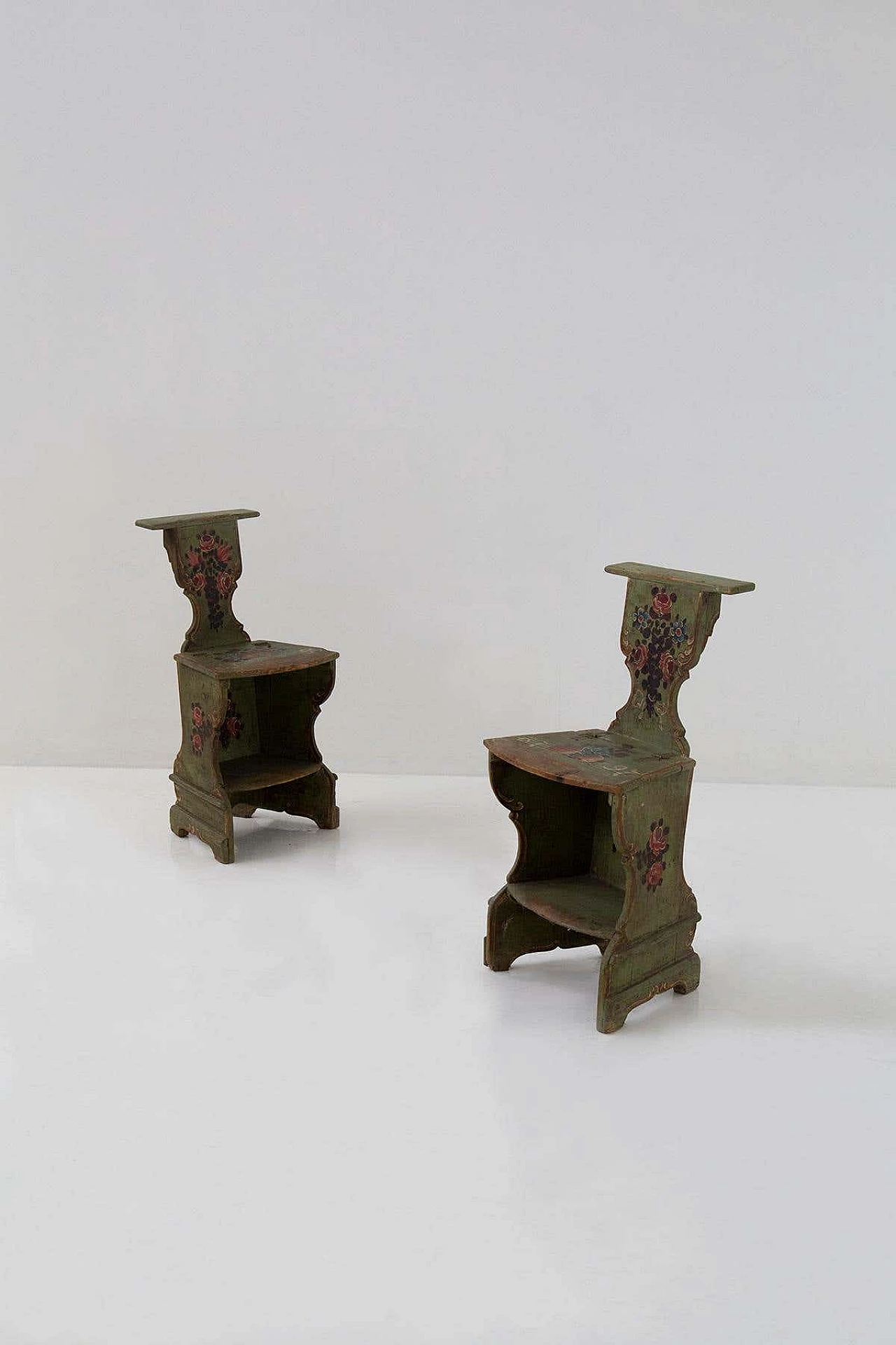 Pair of polychrome wooden chairs convertible into kneelers, 1797 1