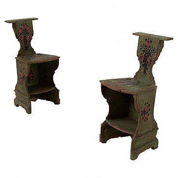 Pair of polychrome wooden chairs convertible into kneelers, 1797