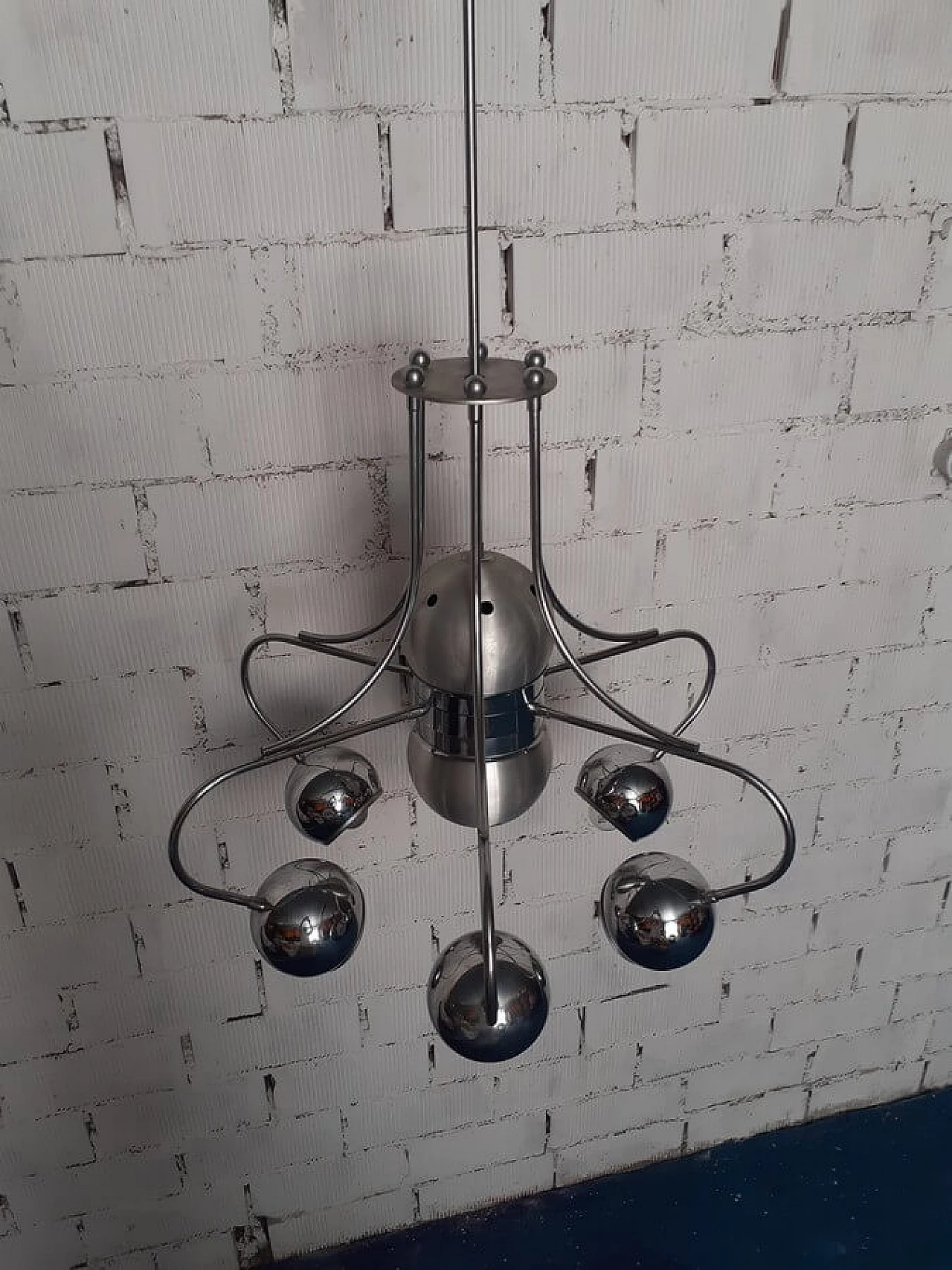 Six-light metal chandelier in the style of Reggiani, 1960s 2