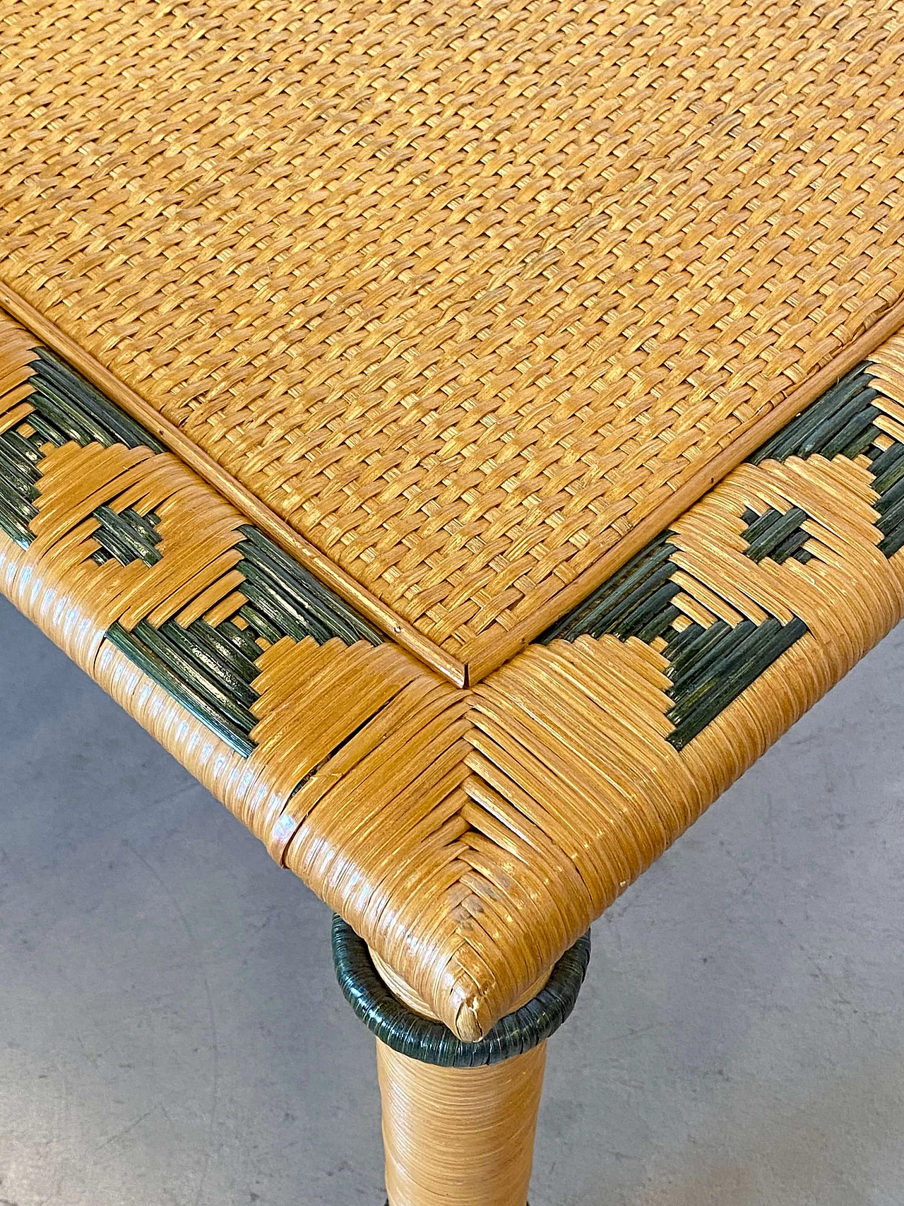 Wicker table with green details, 1980s 3