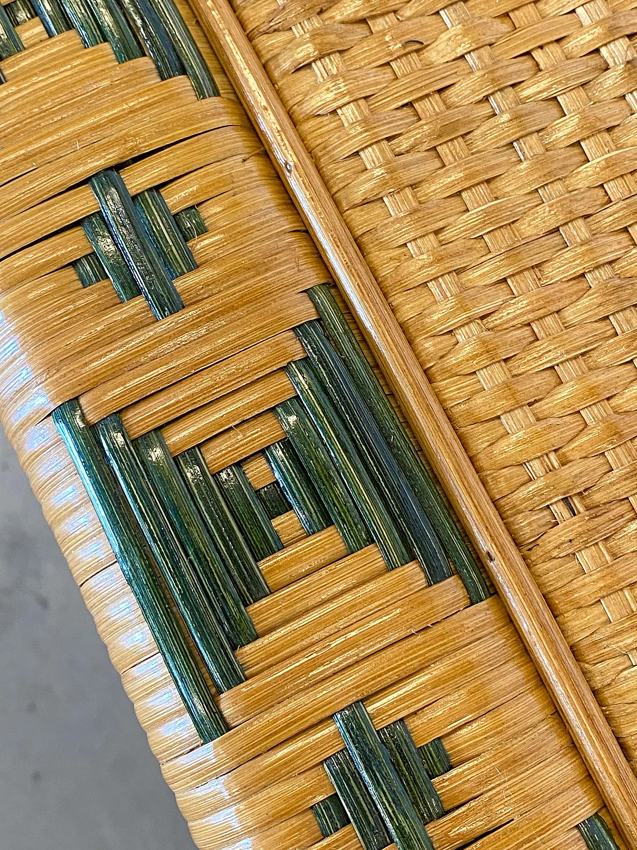 Wicker table with green details, 1980s 4
